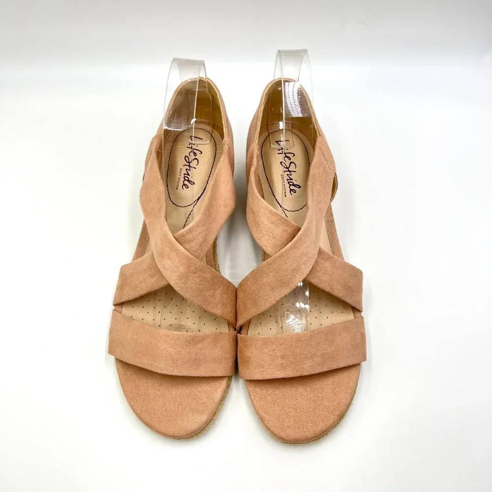 8W 8 WIDE Lifestride Siesta Taupe Blush Microsuede Espadrille Wedge Sandal Shoes